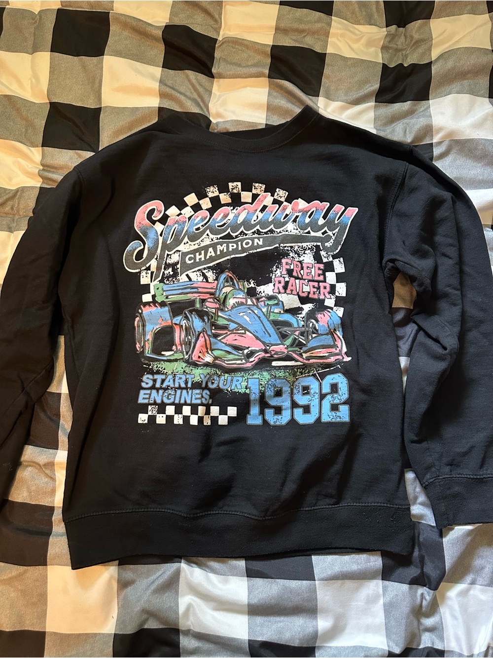 Black 'Speedway Champion' Graphic Crewneck Sweatshirt